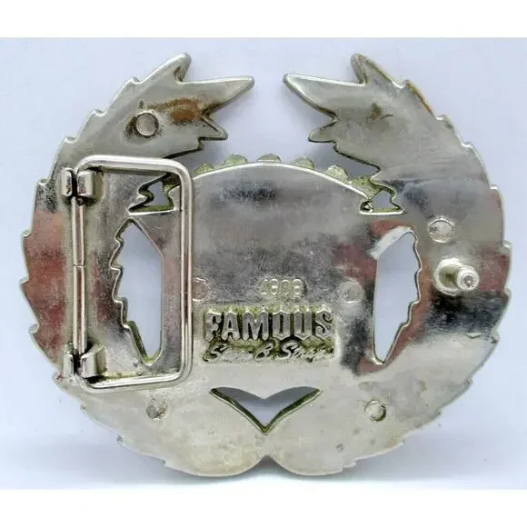 70s Famous Stars and Straps 8387 Crowned US Flag Framed Laurel Belt Buckle EUC - Picture 3 of 7